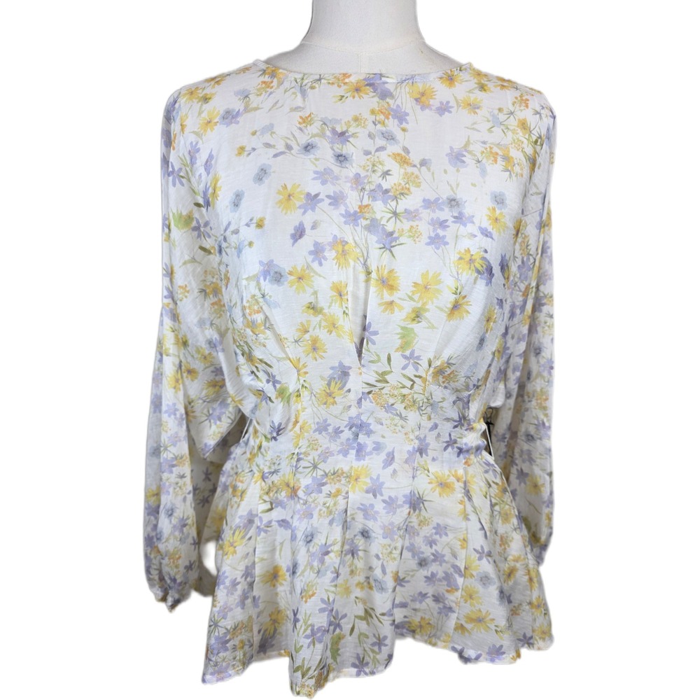 Halogen‎ S Daisy Egret Peplum Lyocell/Linen Blouse w/Tie Back & Pleated Waist